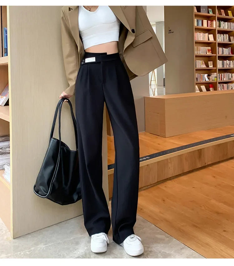 Women's High-waisted Draped Casual Slimming Trousers Bells Bottoms 2022 New Style Loose-fit Straight-leg Pants