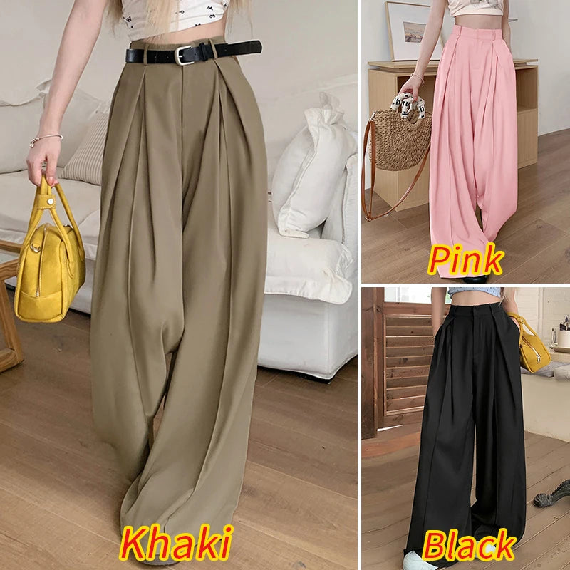 ZANZEA Street Fashion Women Wide Leg Pants Elastic High Waist Inverted Pleats Solid Trousers 2025 Spring Casual Commuting Slacks