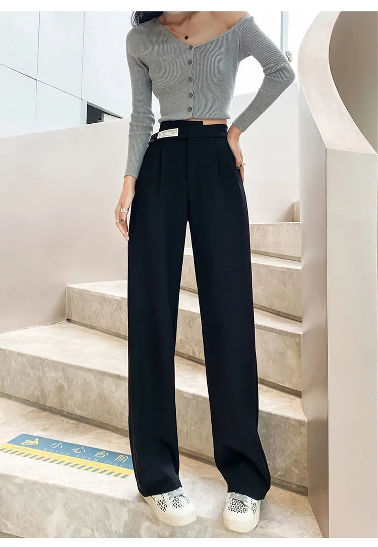 Women's High-waisted Draped Casual Slimming Trousers Bells Bottoms 2022 New Style Loose-fit Straight-leg Pants