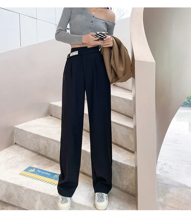 Women's High-waisted Draped Casual Slimming Trousers Bells Bottoms 2022 New Style Loose-fit Straight-leg Pants