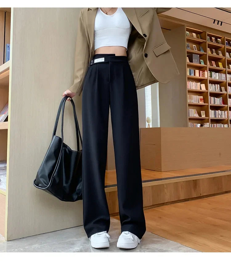 Women's High-waisted Draped Casual Slimming Trousers Bells Bottoms 2022 New Style Loose-fit Straight-leg Pants