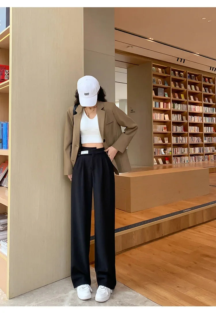 Women's High-waisted Draped Casual Slimming Trousers Bells Bottoms 2022 New Style Loose-fit Straight-leg Pants