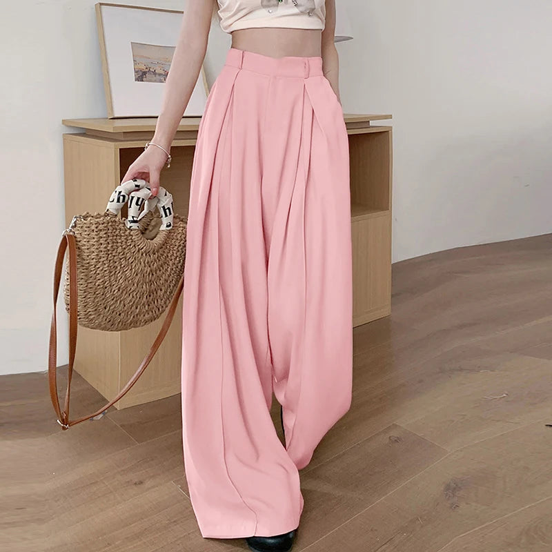 ZANZEA Street Fashion Women Wide Leg Pants Elastic High Waist Inverted Pleats Solid Trousers 2025 Spring Casual Commuting Slacks