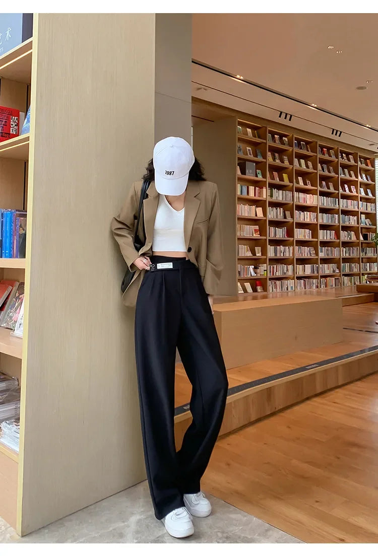 Women's High-waisted Draped Casual Slimming Trousers Bells Bottoms 2022 New Style Loose-fit Straight-leg Pants