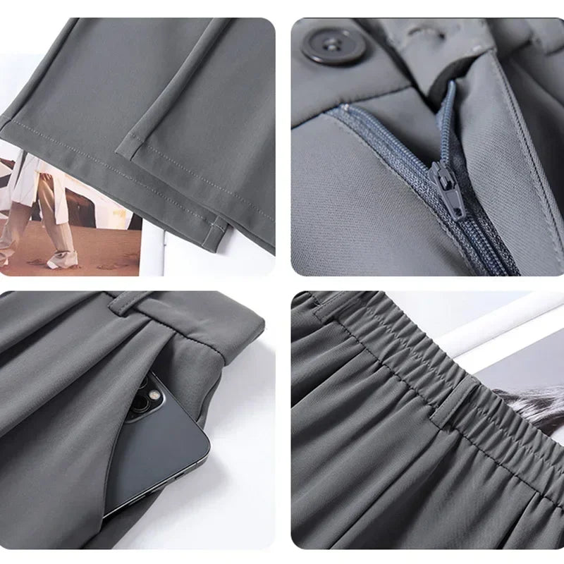 Women Fashion Suit Pants Lady Breathable Baggy High Waist Wide Leg Trousers Lady Straight Leg Gray Classic Office Long Pants
