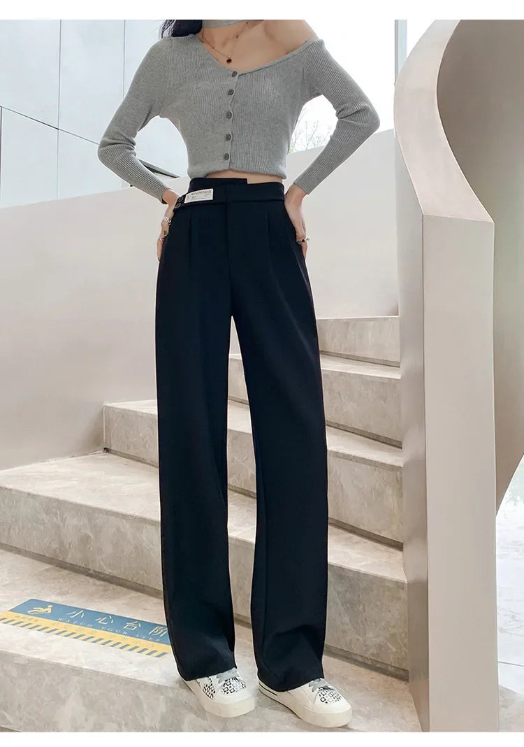 Women's High-waisted Draped Casual Slimming Trousers Bells Bottoms 2022 New Style Loose-fit Straight-leg Pants