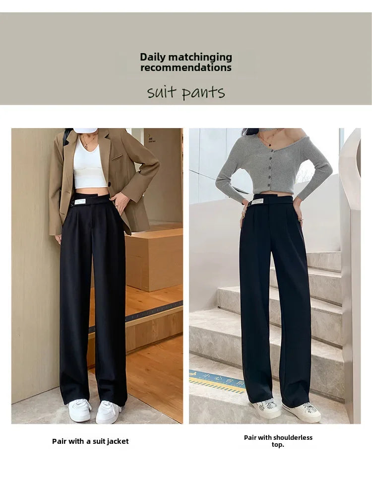 Women's High-waisted Draped Casual Slimming Trousers Bells Bottoms 2022 New Style Loose-fit Straight-leg Pants