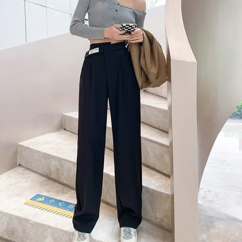 Women's High-waisted Draped Casual Slimming Trousers Bells Bottoms 2022 New Style Loose-fit Straight-leg Pants