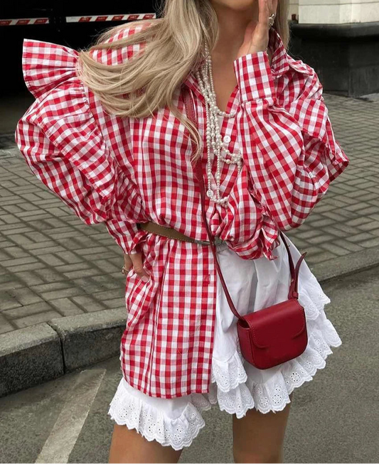 Loose Plaid Cotton  Blouse  Casual Long Sleeve Shirts