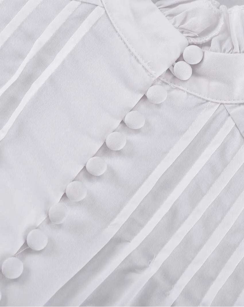 White Cotton Dress Casual - Long Sleeve