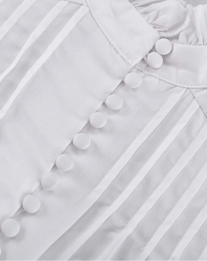 White Cotton Dress Casual - Long Sleeve