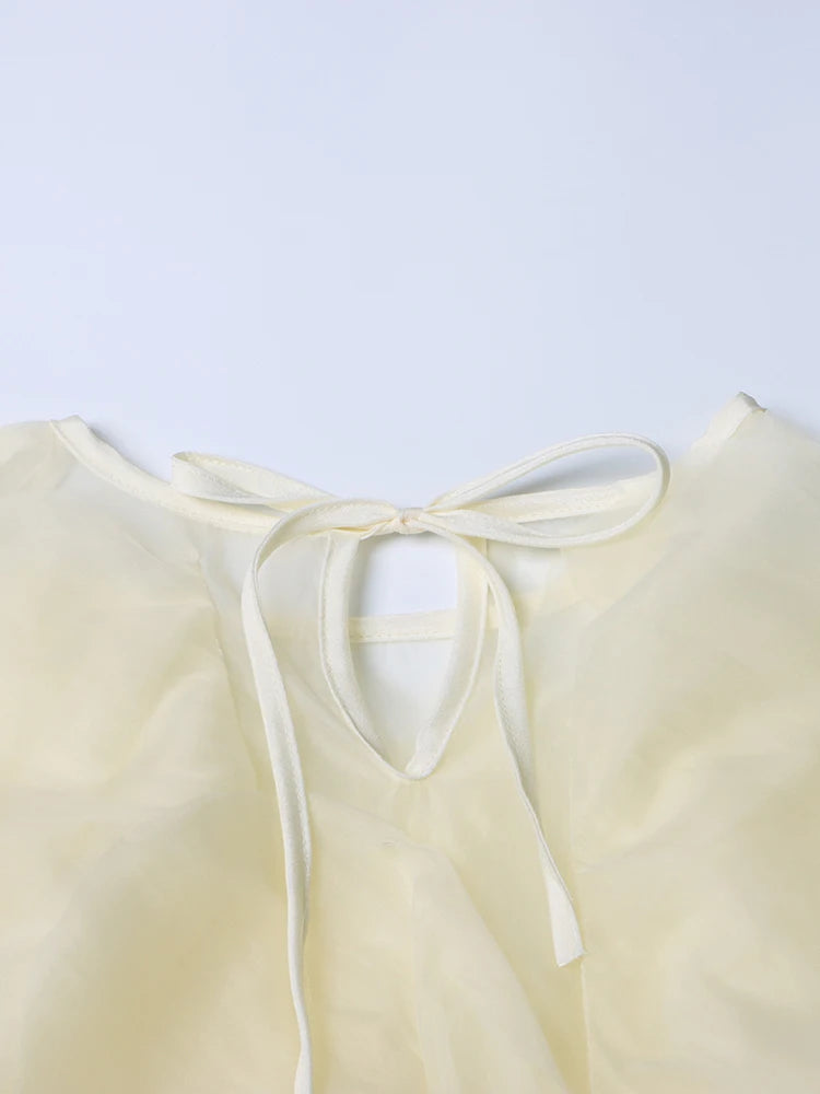 Vintage Patchwork Ruffle Shirt O Neck Lantern -Long Sleeve