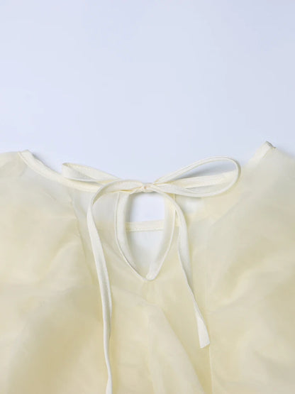 Vintage Patchwork Ruffle Shirt O Neck Lantern -Long Sleeve