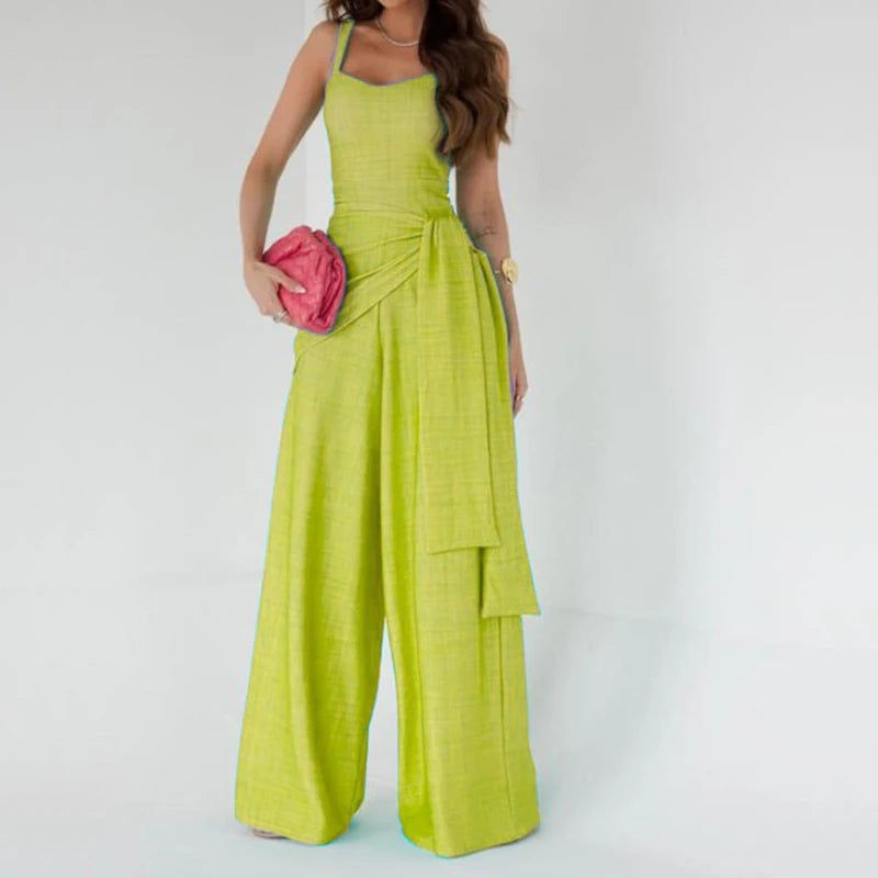 Waist Lace-up Long Jumpsuits