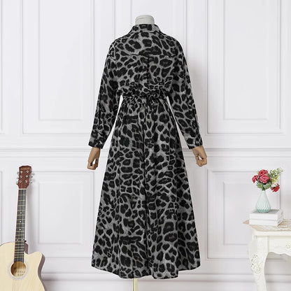 Elegant  Sundress Lapel Neck Long Sleeve Black Dress - Long Dress