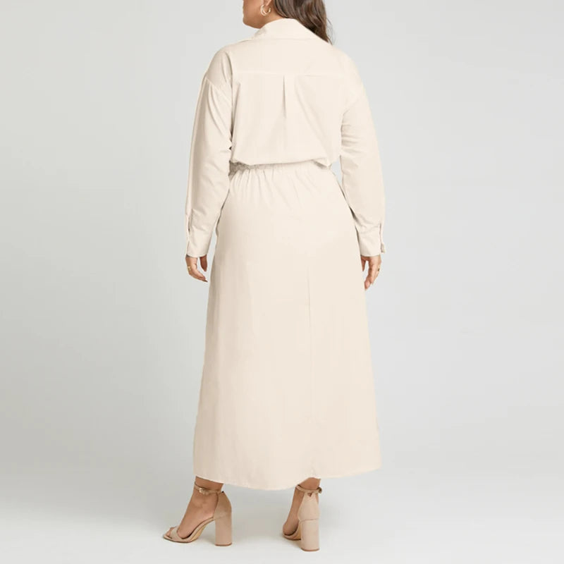 Elegant  Sundress Lapel Neck Long Sleeve Black Dress - Long Dress