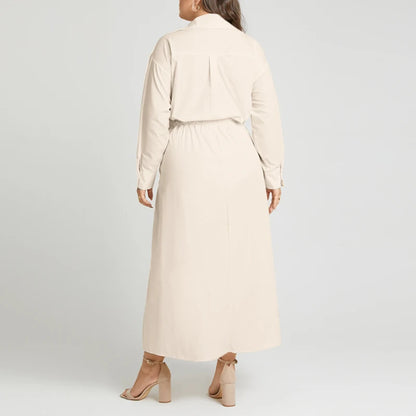 Elegant  Sundress Lapel Neck Long Sleeve Black Dress - Long Dress