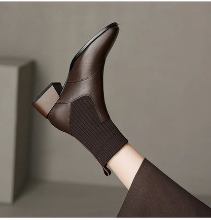 Short Boots Leather Thick Heels