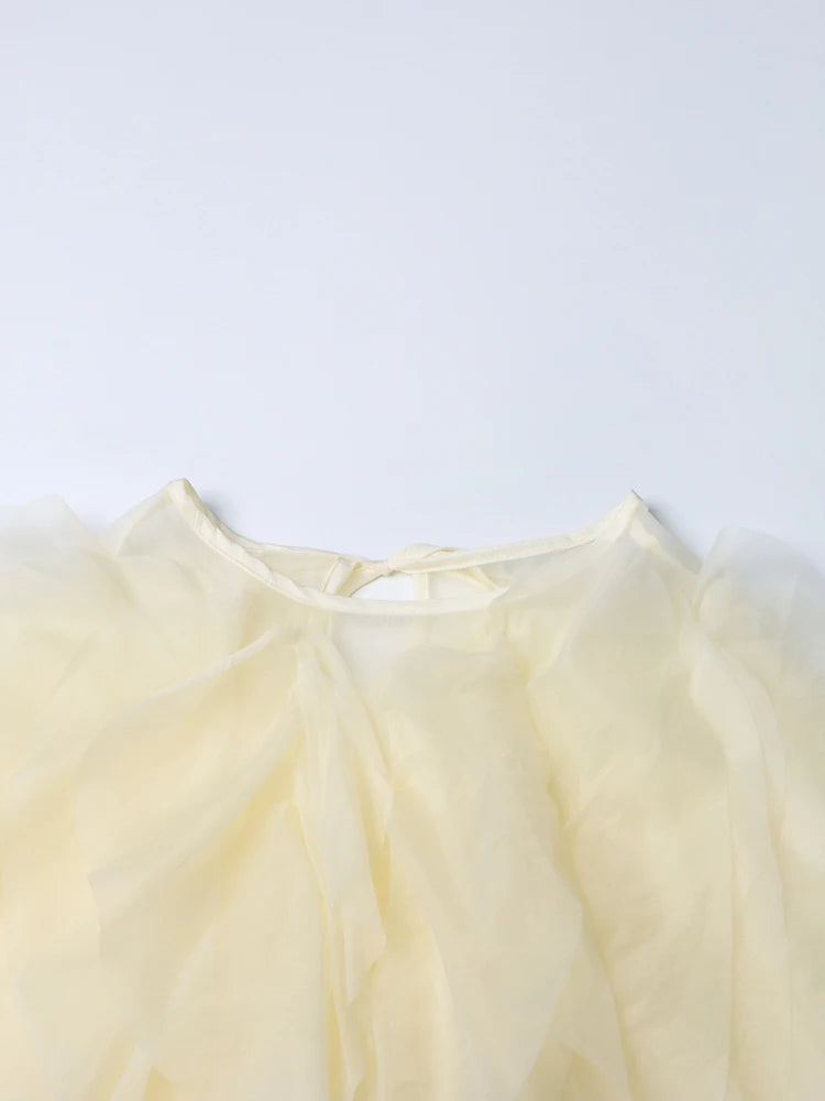 Vintage Patchwork Ruffle Shirt O Neck Lantern -Long Sleeve