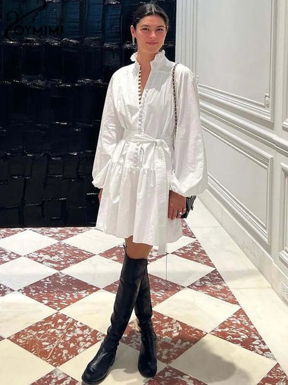 White Cotton Dress Casual - Long Sleeve