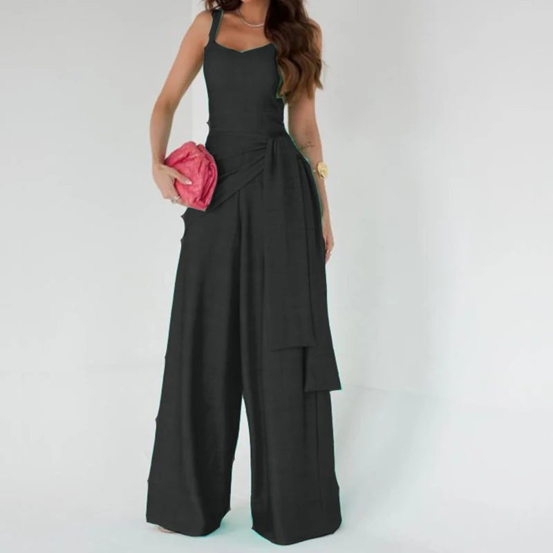 Waist Lace-up Long Jumpsuits