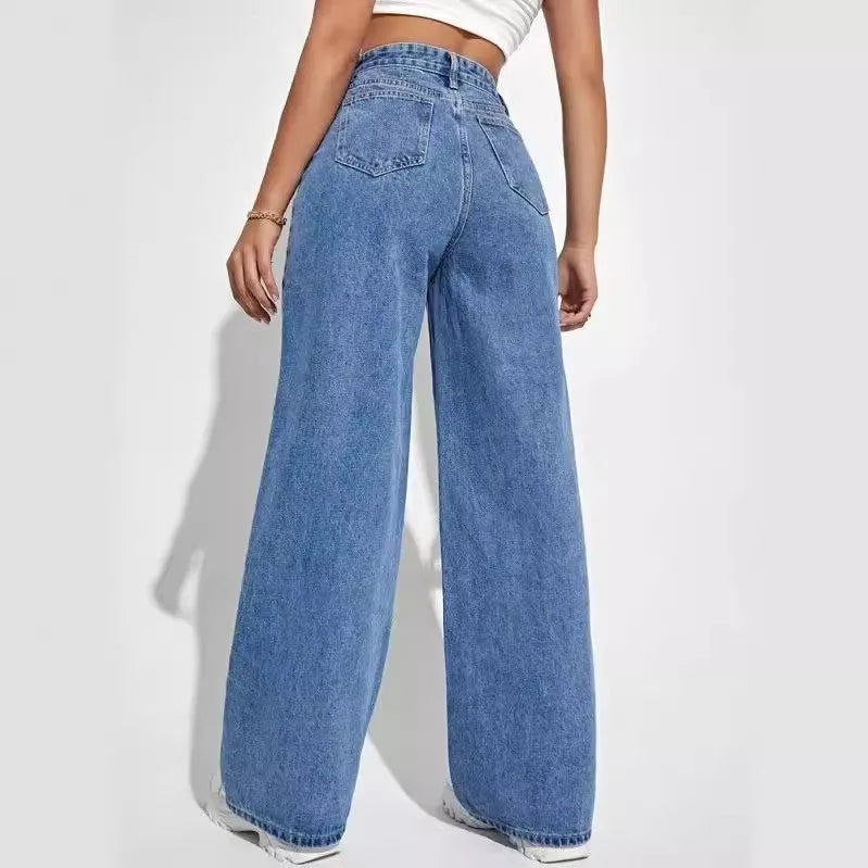 high- waisted loose wide- leg Denim  pants