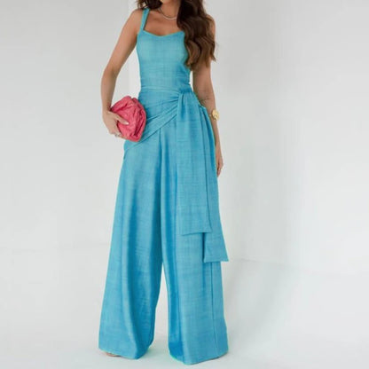 Waist Lace-up Long Jumpsuits