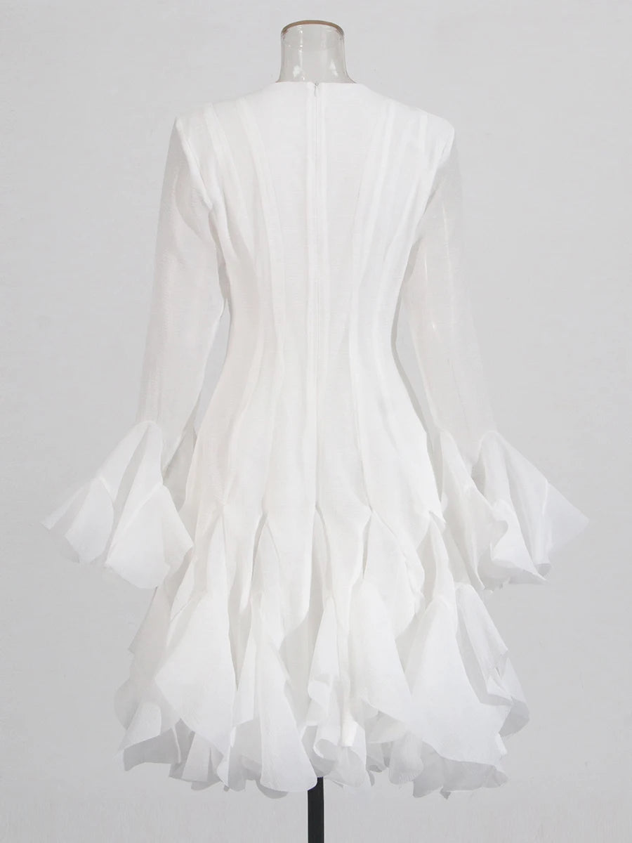 Slimming Dresses -  Long Sleeve High Waist Patchwork Ruffles