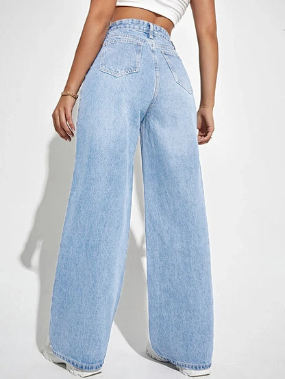 high- waisted loose wide- leg Denim  pants