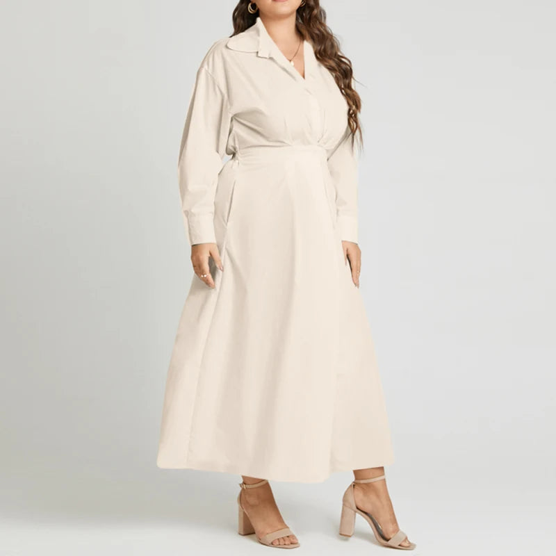 Elegant  Sundress Lapel Neck Long Sleeve Black Dress - Long Dress