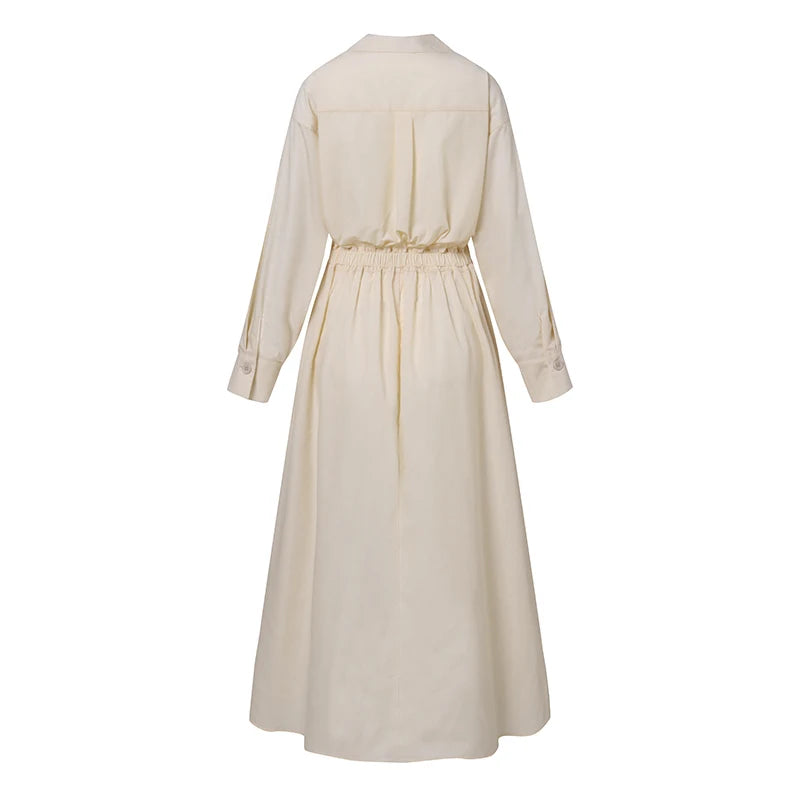 Elegant  Sundress Lapel Neck Long Sleeve Black Dress - Long Dress