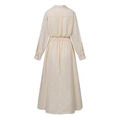 Elegant  Sundress Lapel Neck Long Sleeve Black Dress - Long Dress