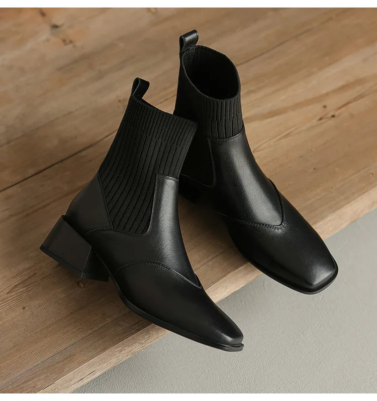 Short Boots Leather Thick Heels