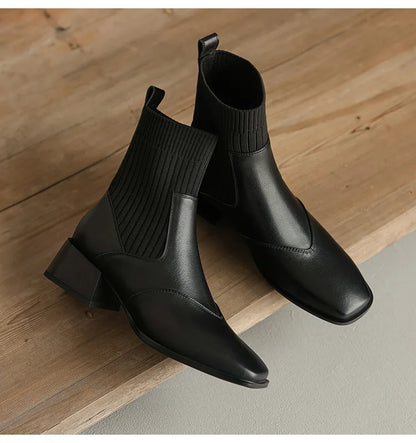 Short Boots Leather Thick Heels