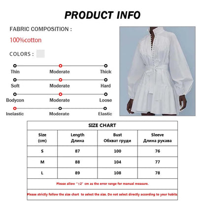 White Cotton Dress Casual - Long Sleeve