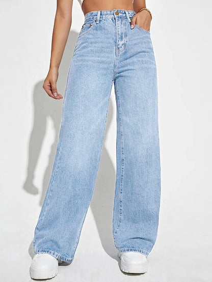 high- waisted loose wide- leg Denim  pants