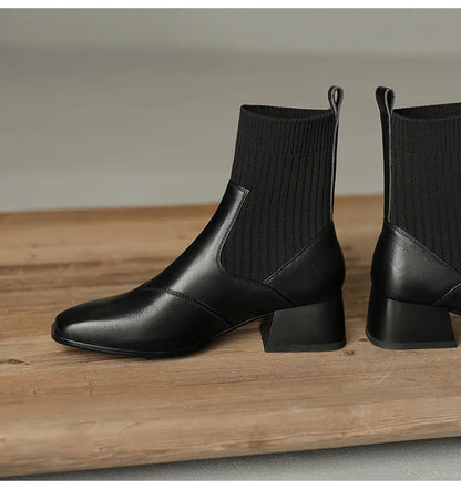 Short Boots Leather Thick Heels