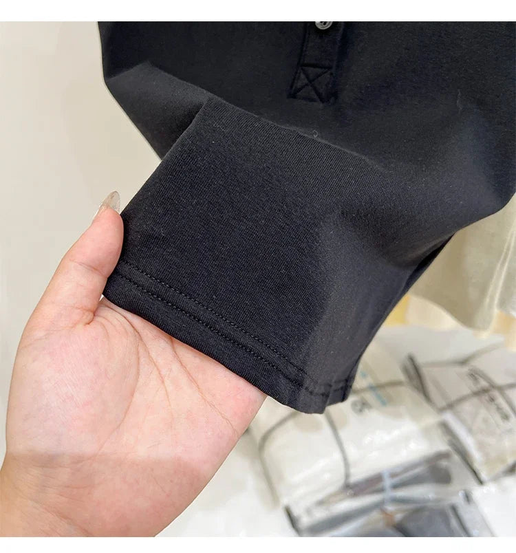 Button T-Shirt Tops Cotton Slim