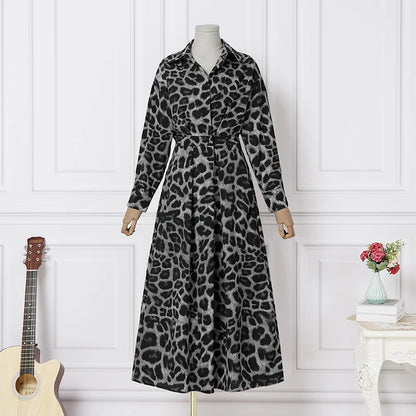 Elegant  Sundress Lapel Neck Long Sleeve Black Dress - Long Dress