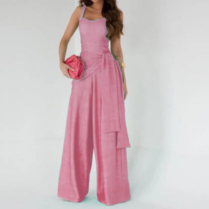 Waist Lace-up Long Jumpsuits