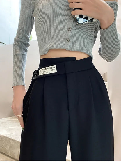 Women's High-waisted Draped Casual Slimming Trousers Bells Bottoms 2022 New Style Loose-fit Straight-leg Pants