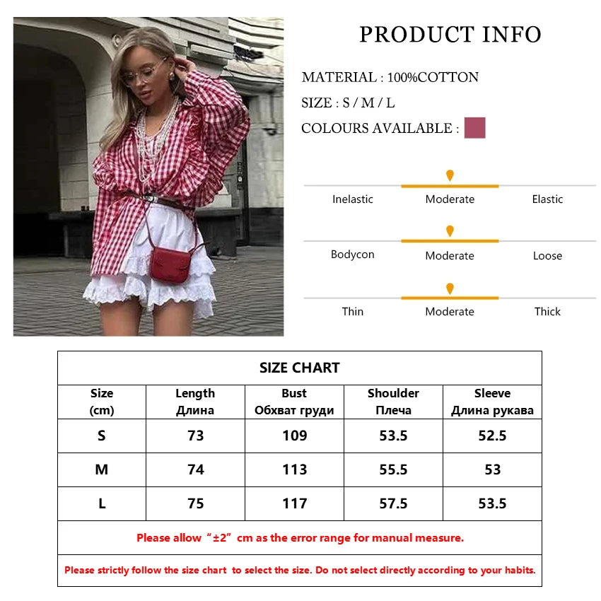 Loose Plaid Cotton  Blouse  Casual Long Sleeve Shirts