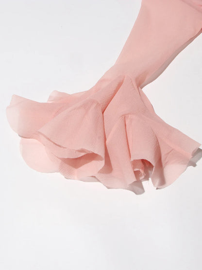 Slimming Dresses -  Long Sleeve High Waist Patchwork Ruffles