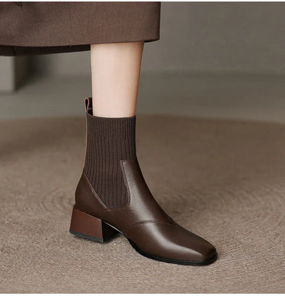 Short Boots Leather Thick Heels