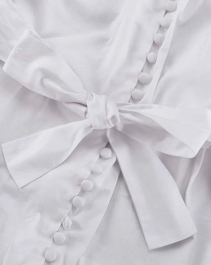 White Cotton Dress Casual - Long Sleeve