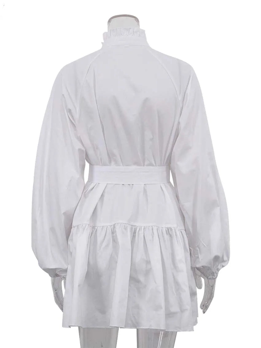 White Cotton Dress Casual - Long Sleeve