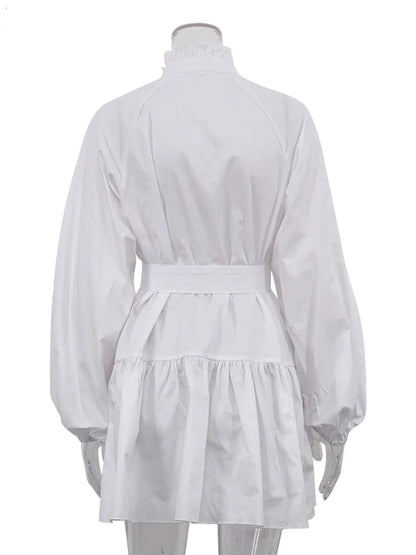 White Cotton Dress Casual - Long Sleeve