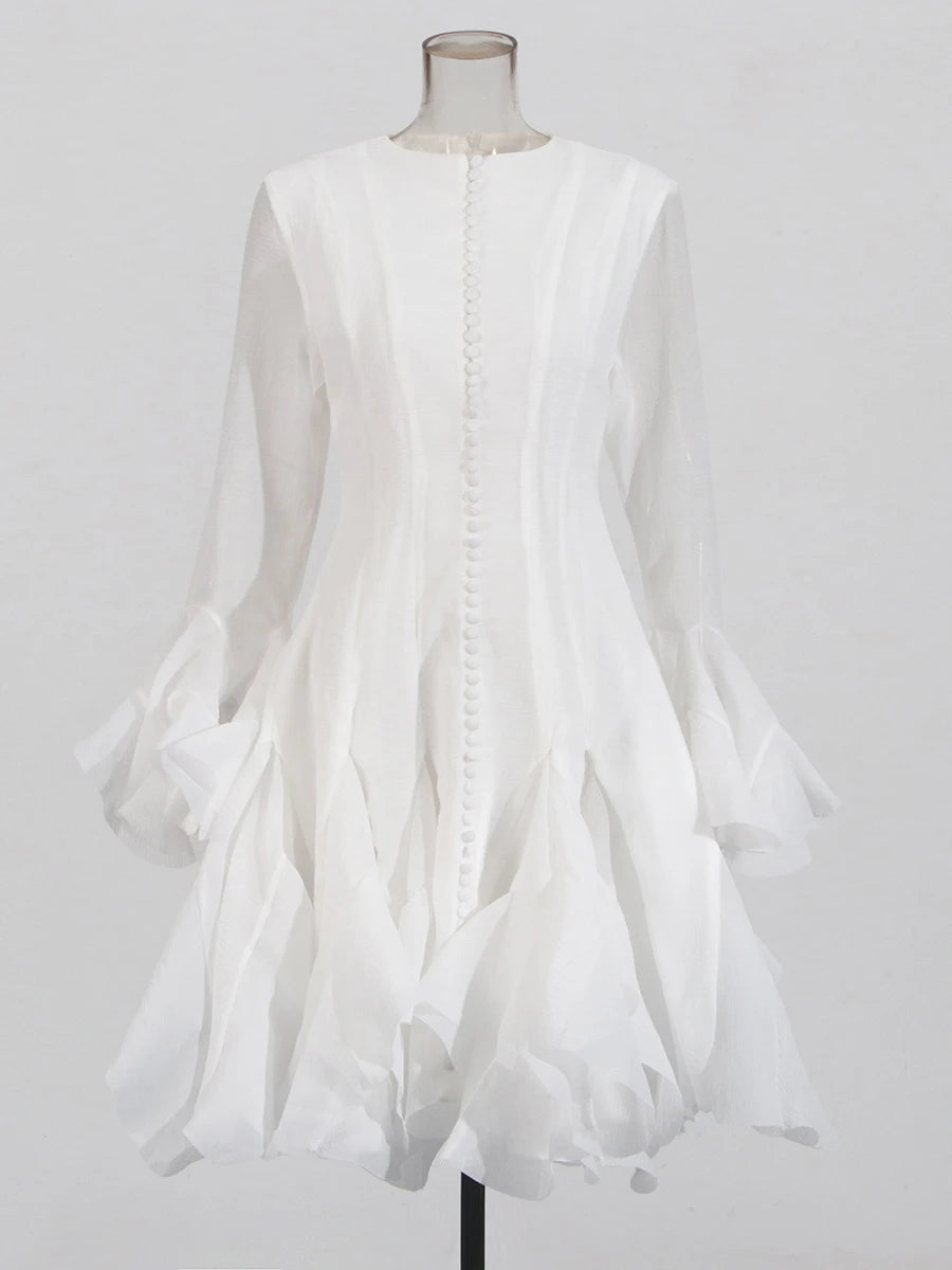 Slimming Dresses -  Long Sleeve High Waist Patchwork Ruffles