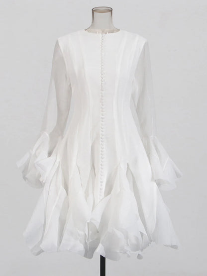 Slimming Dresses -  Long Sleeve High Waist Patchwork Ruffles