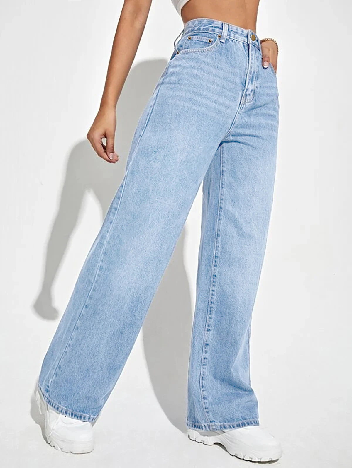 high- waisted loose wide- leg Denim  pants